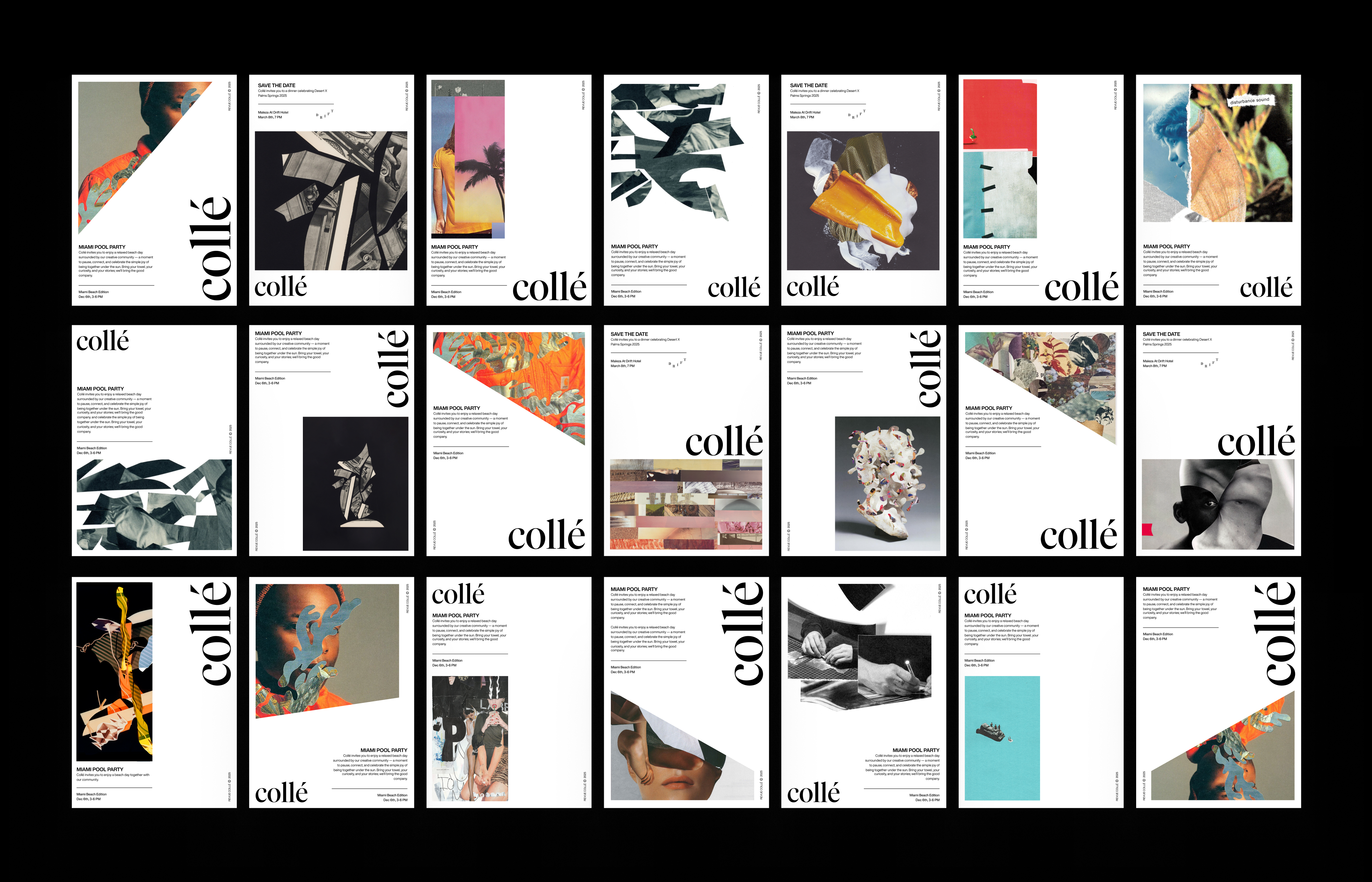 Varied artist compositions unified by Collé's visual framework