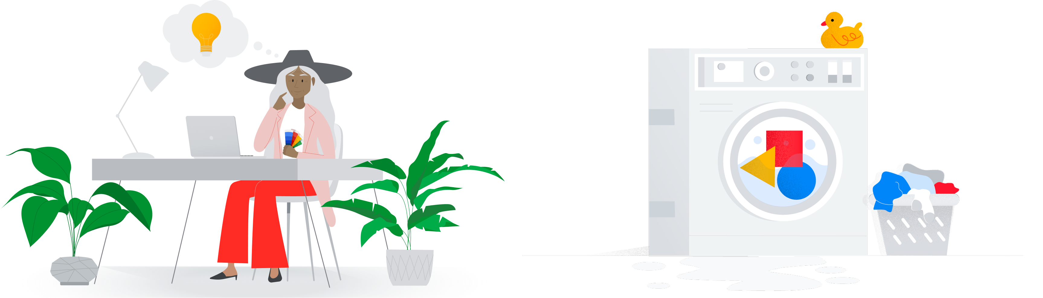 Build from white — layering flat color accents onto a monochrome furniture illustration