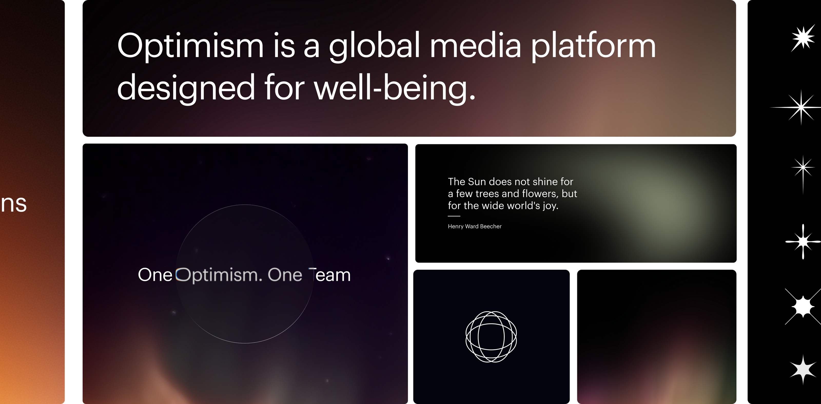 Optimism is a global media platform designed for well-being — brand tile applications