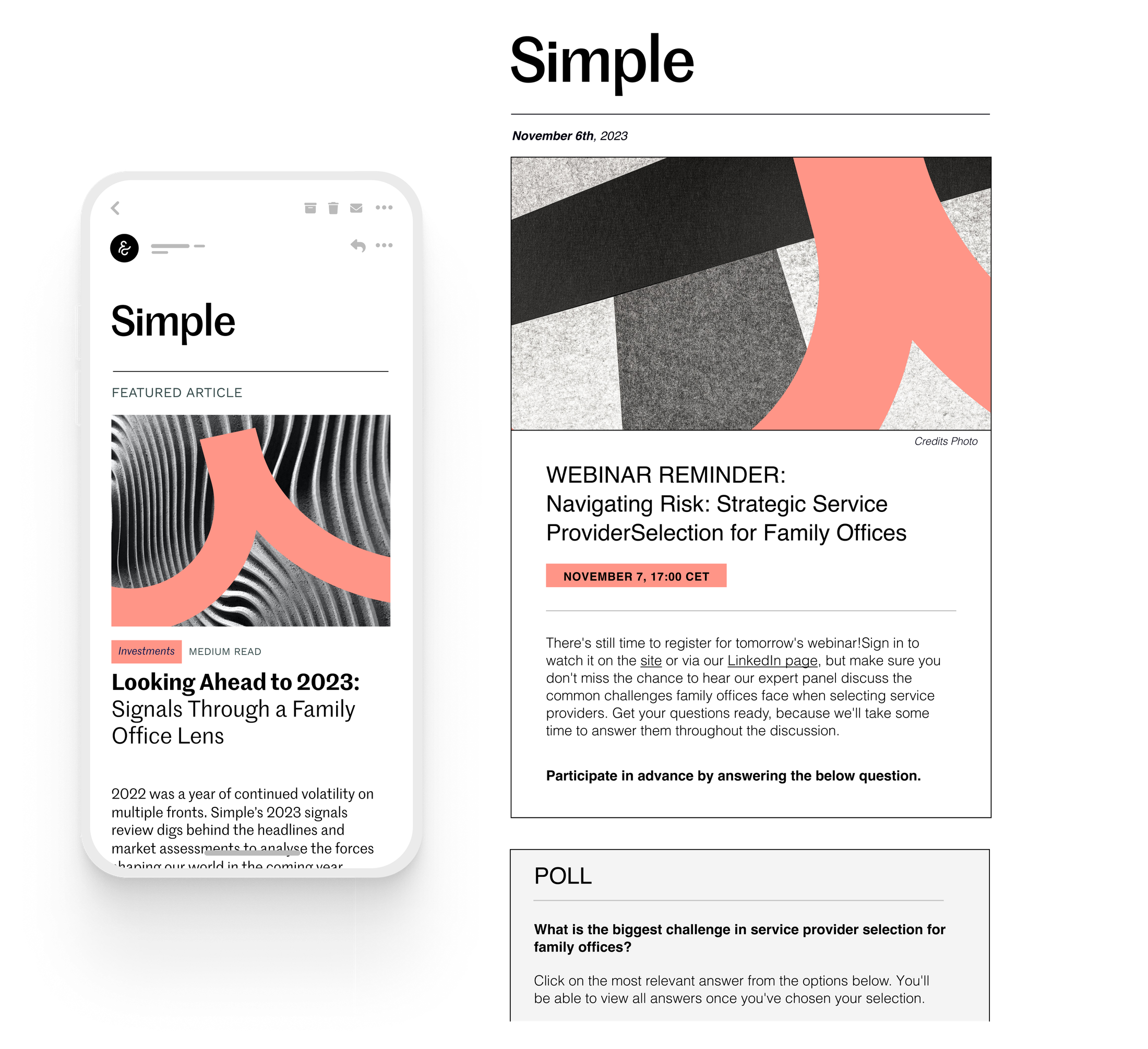 Simple newsletter and app mockup