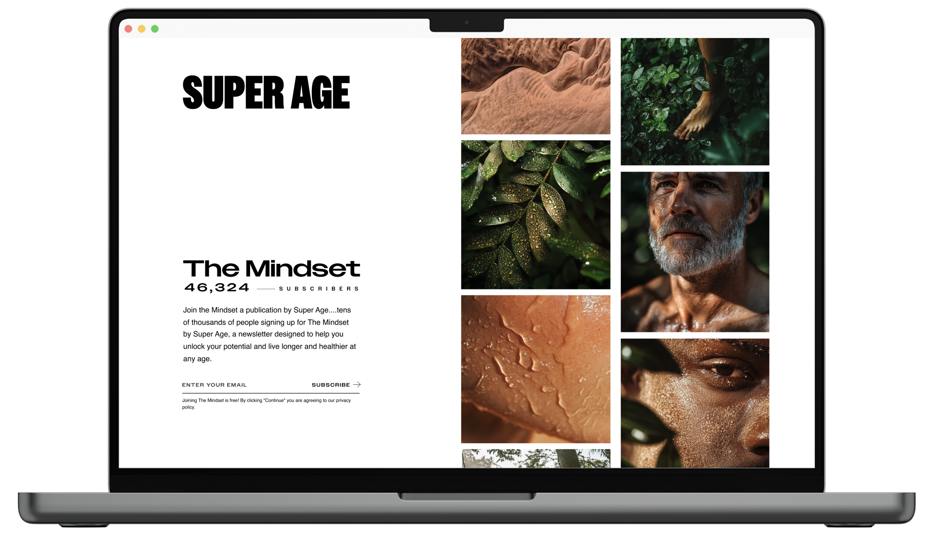 The Mindset newsletter splash page mockup