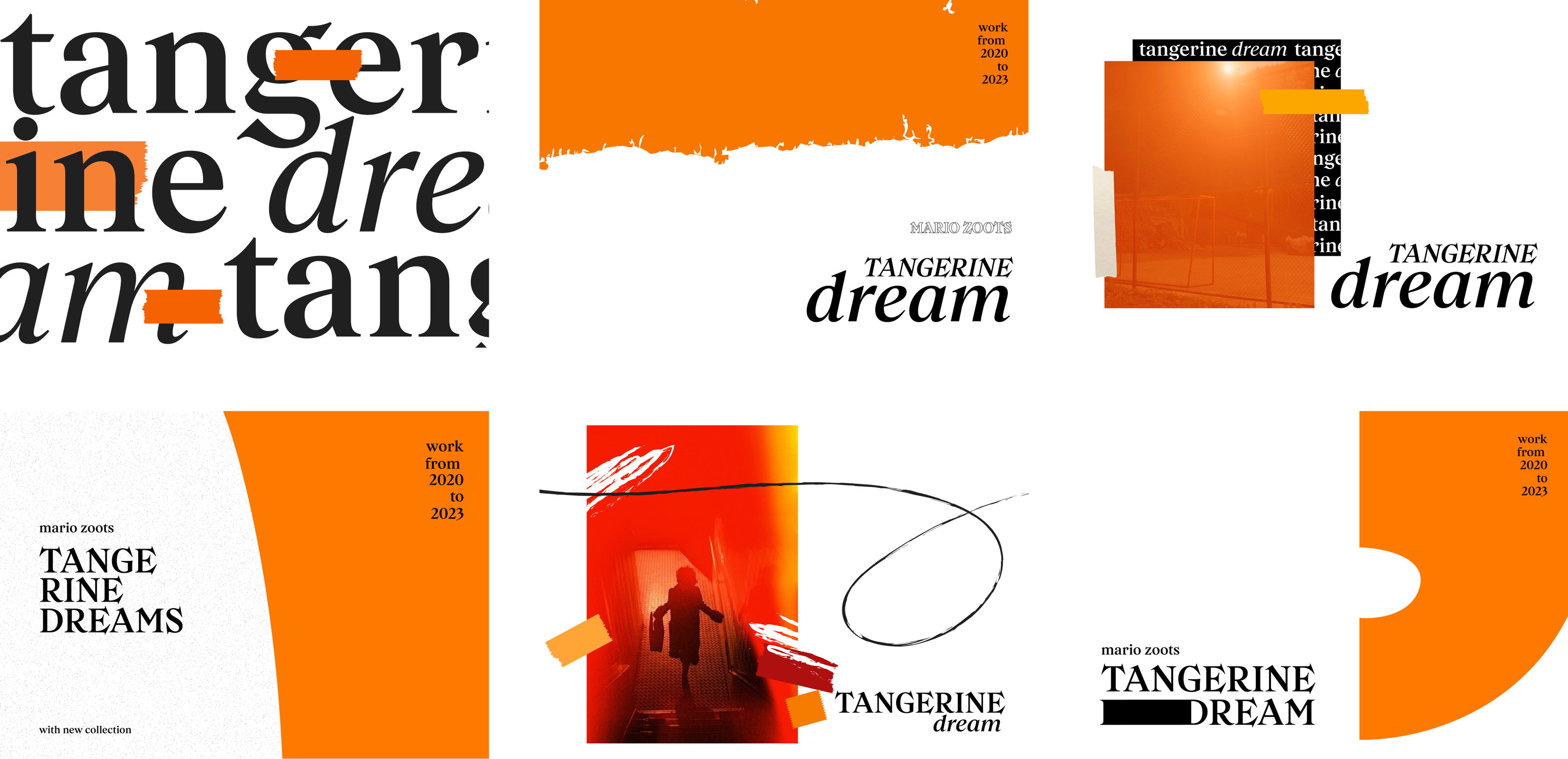 Tangerine Dreams initial concepting — six wordmark and layout directions